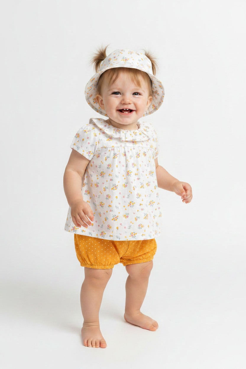 Chicco Cappello + Coordinato Floreale Giallo
