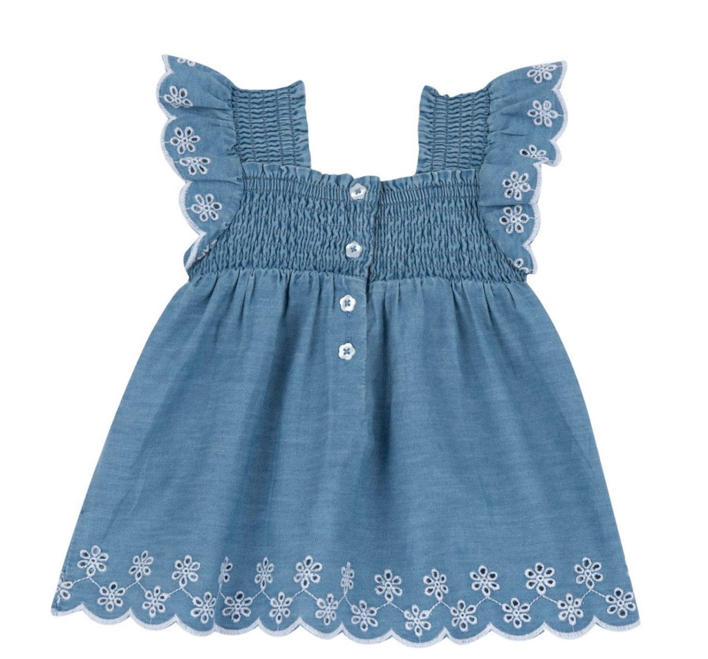 Chicco Vestina Bambina Jeans Azzurro con Ricami Floreali