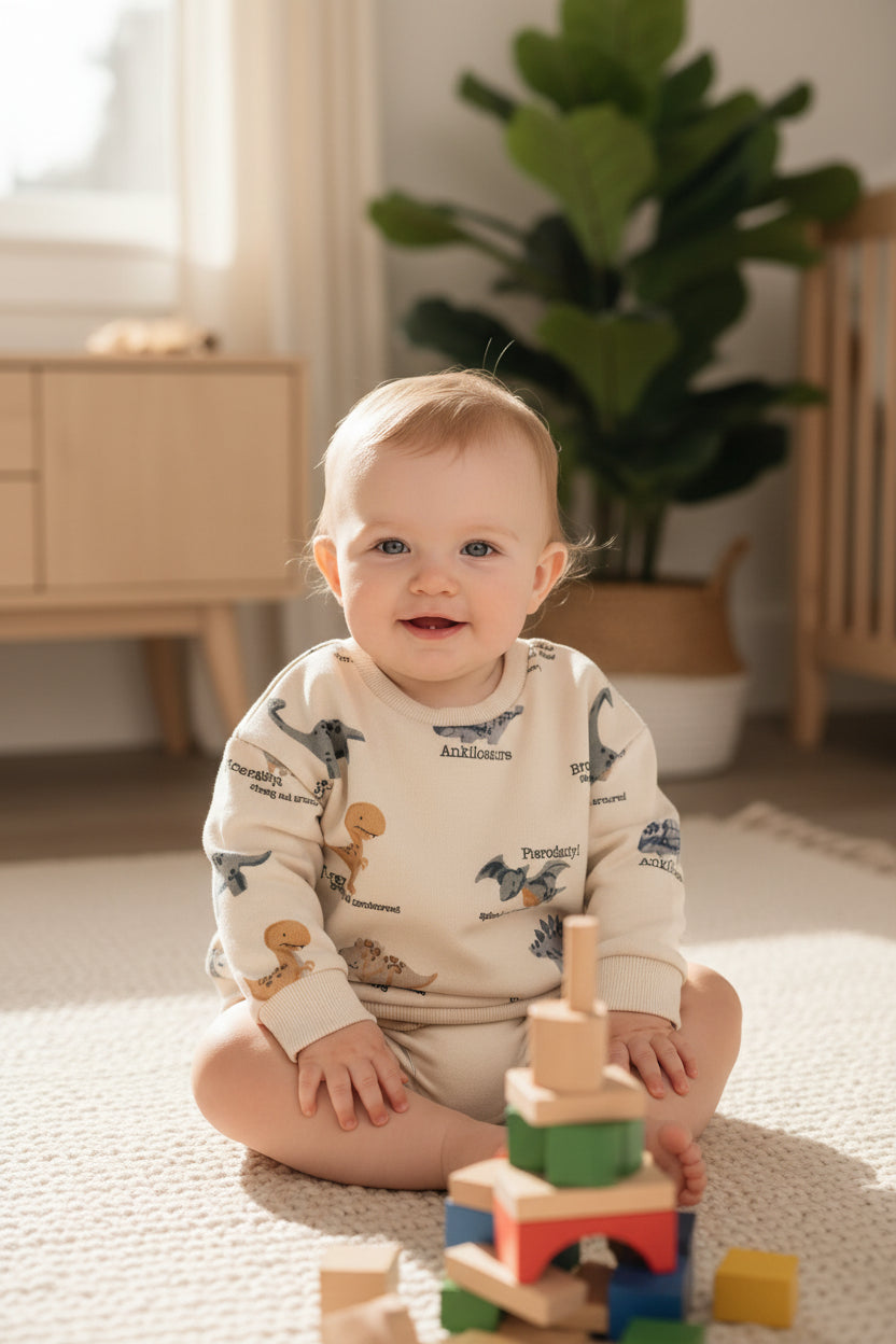 Chicco Felpa Bambino con Dinosauri in Cotone Morbido con Bottoni