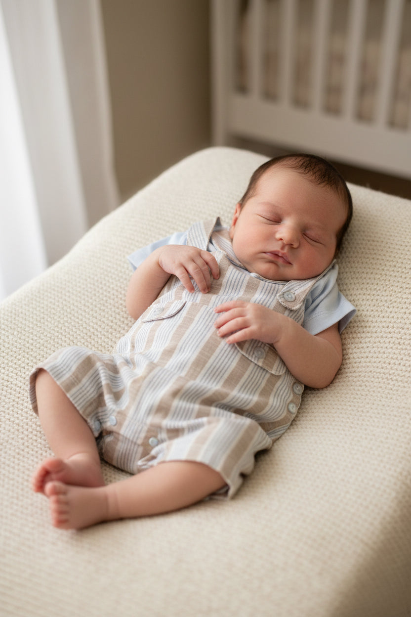 Completo Neonato Salopette a Righe con Maglietta Azzurra Outfit Estivo Elegante