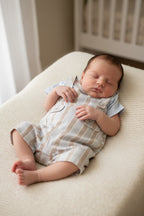 Completo Neonato Salopette a Righe con Maglietta Azzurra Outfit Estivo Elegante