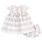 Chicco Completo vestito con culotte in tessuto misto lino rigato