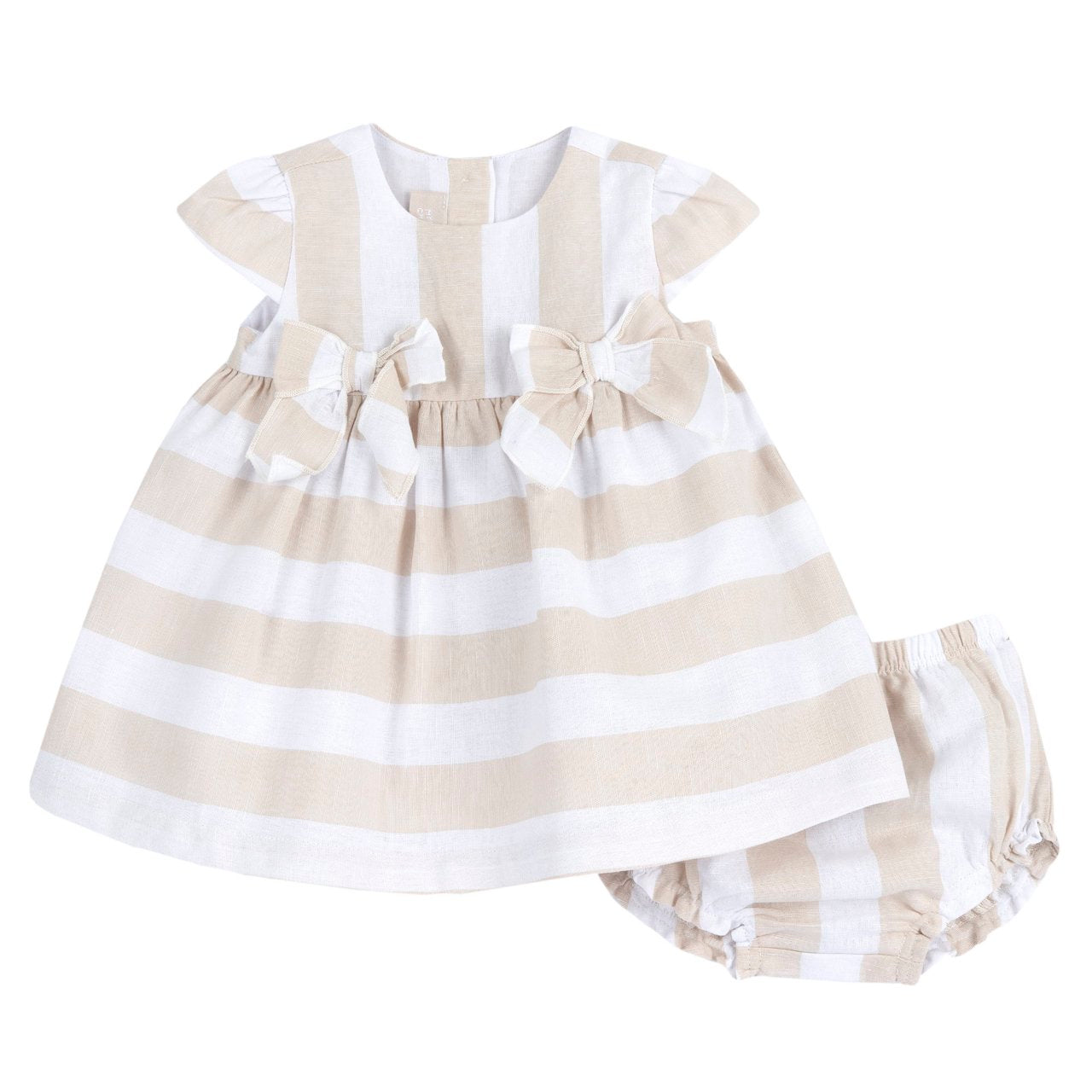 Chicco Completo vestito con culotte in tessuto misto lino rigato