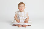 Chicco Completo vestito con culotte in tessuto misto lino rigato