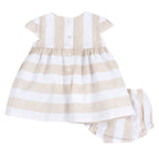 Chicco Completo vestito con culotte in tessuto misto lino rigato