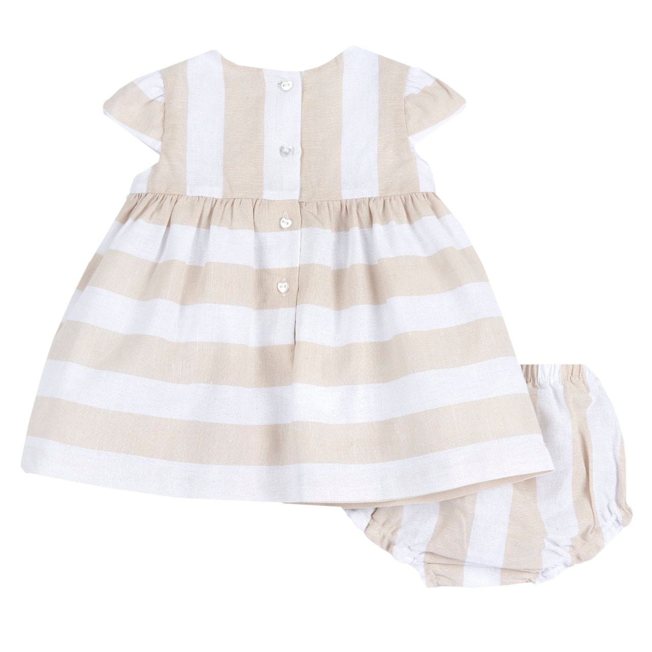 Chicco Completo vestito con culotte in tessuto misto lino rigato