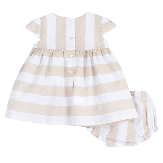 Chicco Completo vestito con culotte in tessuto misto lino rigato