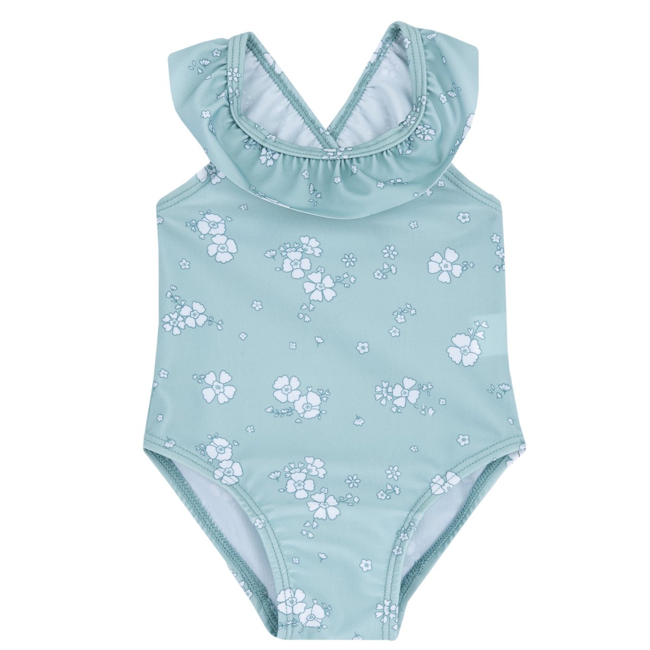 Chicco Costume Intero con Volat Verde Marino con Fiori Bianchi
