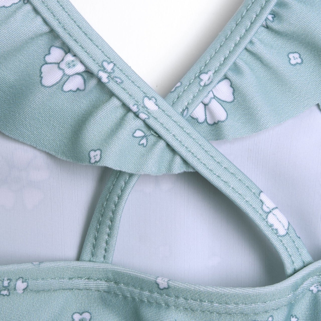 Chicco Costume Intero con Volat Verde Marino con Fiori Bianchi