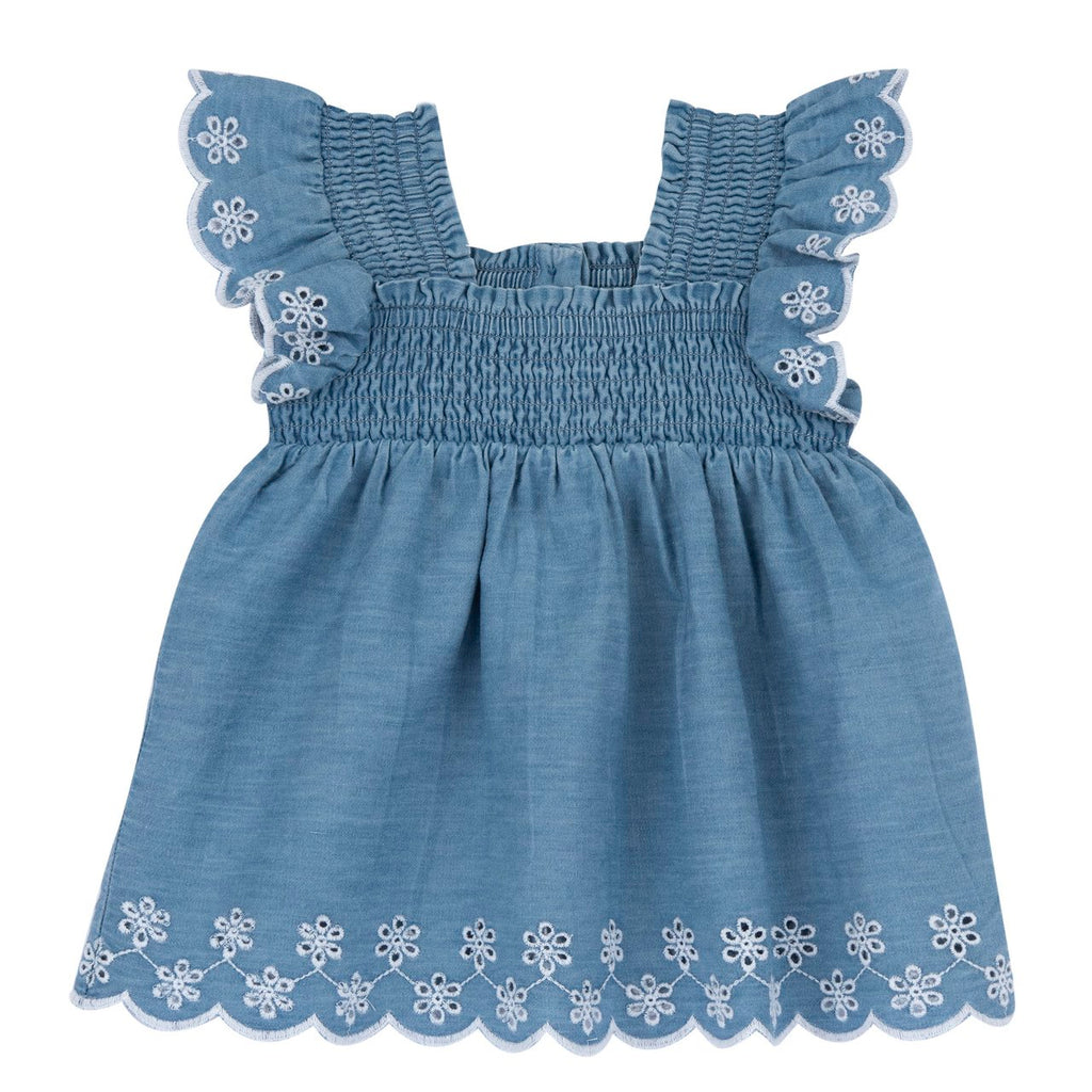 Chicco Vestina Bambina Jeans Azzurro con Ricami Floreali