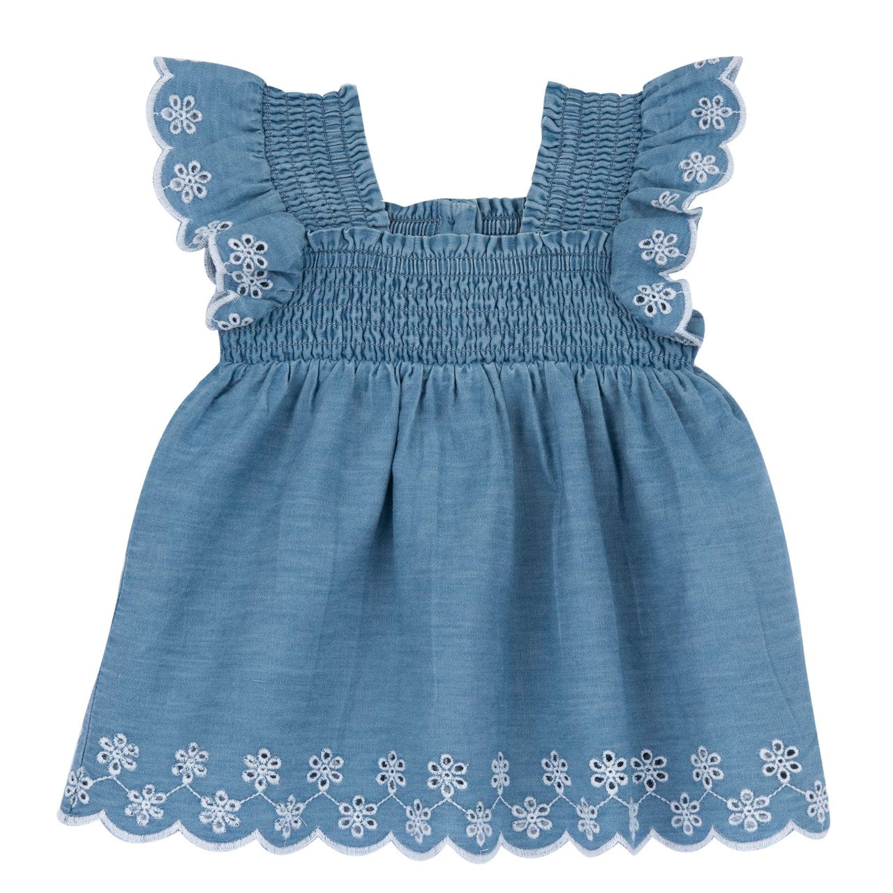 Chicco Vestina Bambina Jeans Azzurro con Ricami Floreali