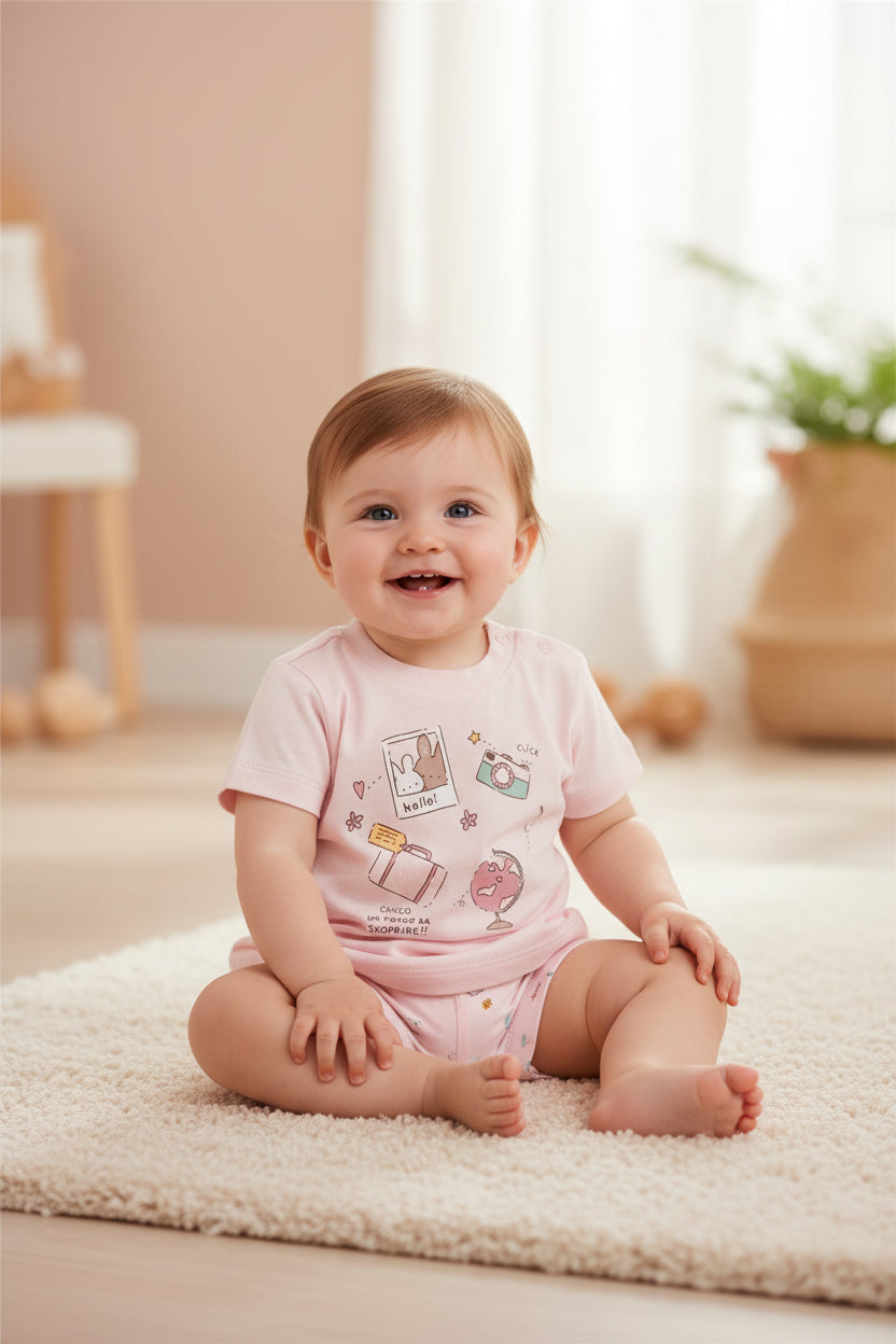 Chicco completo maglietta e pantaloni corti Rosa