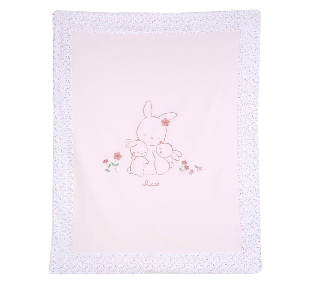 Chicco Coperta Neonata con Ricamo Coniglietti Rosa e Bianca