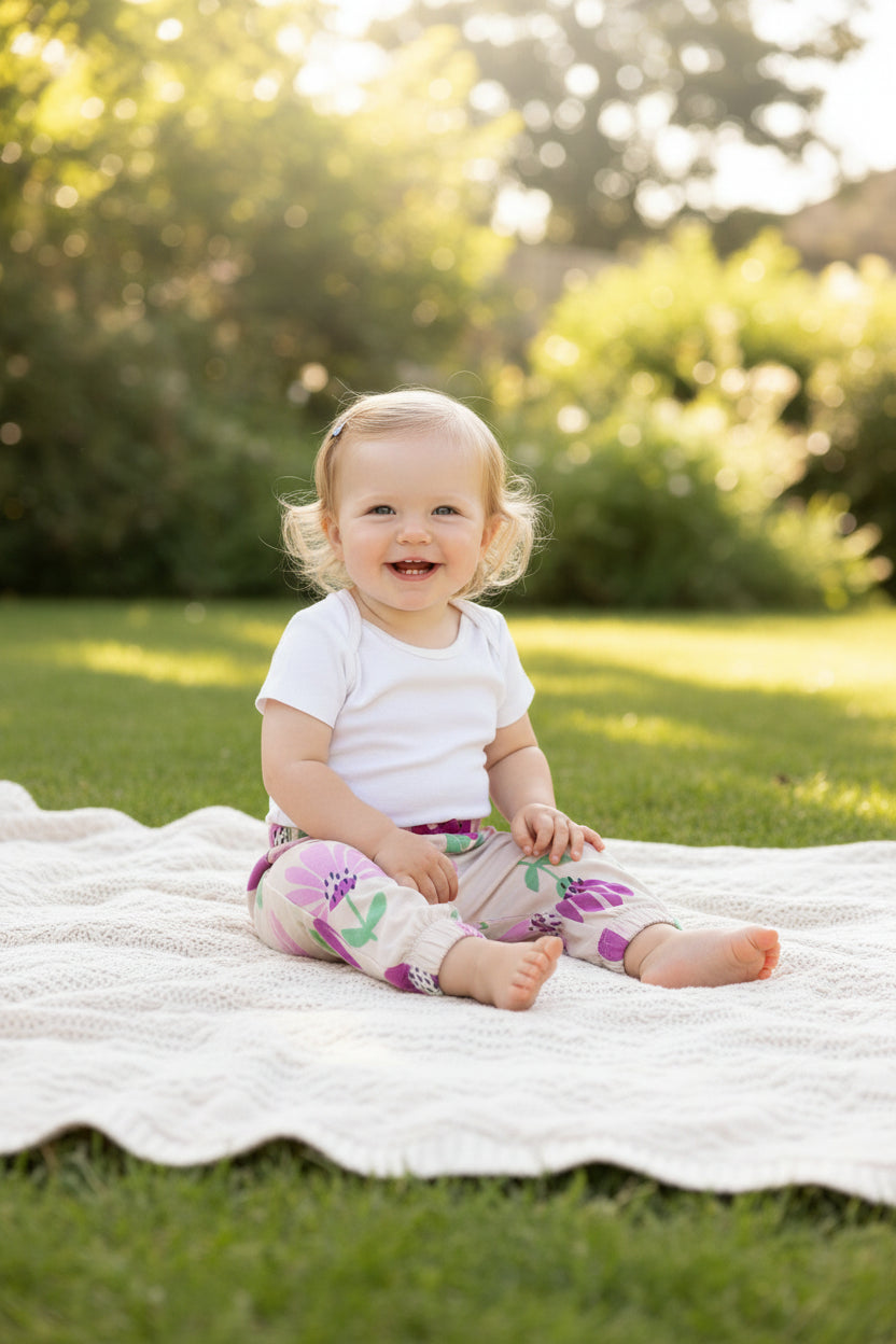 Pantaloni Chicco Neonata con Stampa Fiori Panna Rosa Fucsia