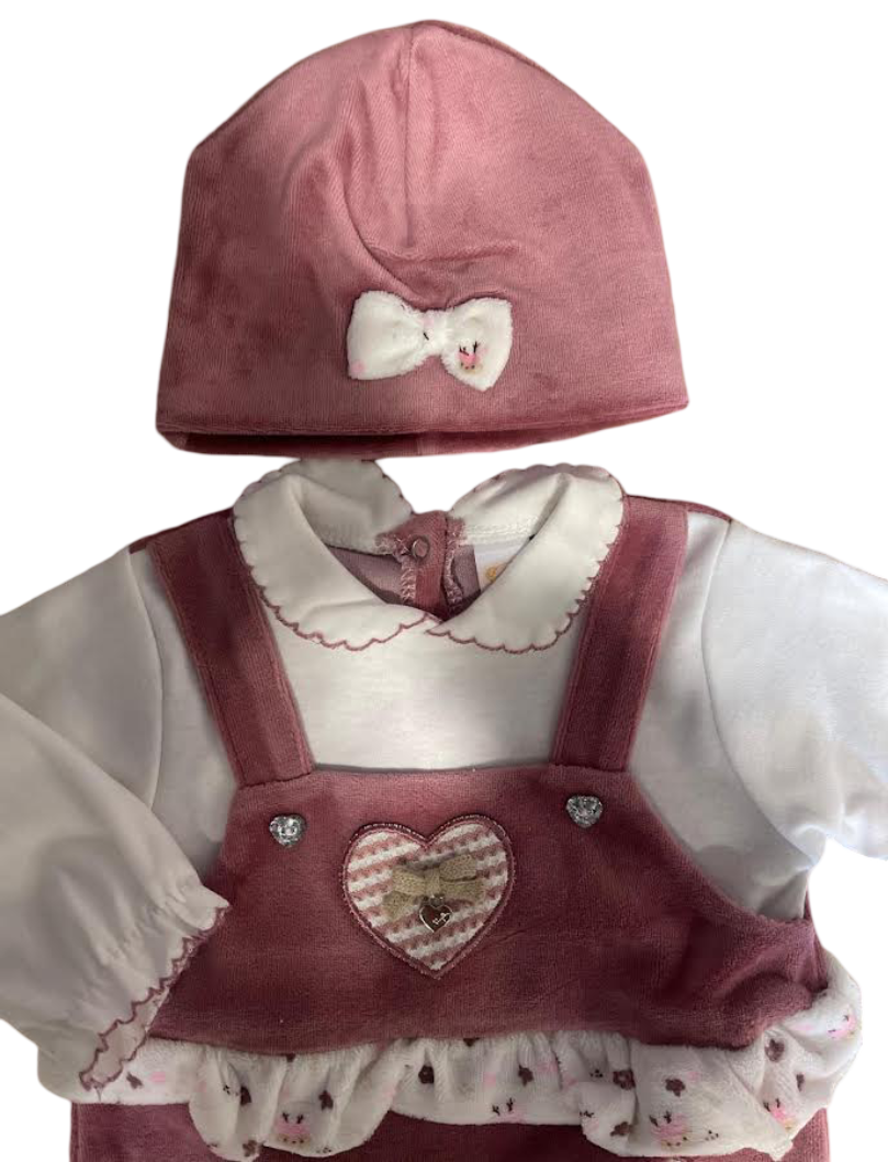 Luglio Tutina +Cappellino Neonato Ciniglia Malva