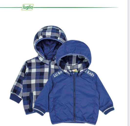 Luglio Giubbino con Cappuccio Bambino Blu Antivento Double Face