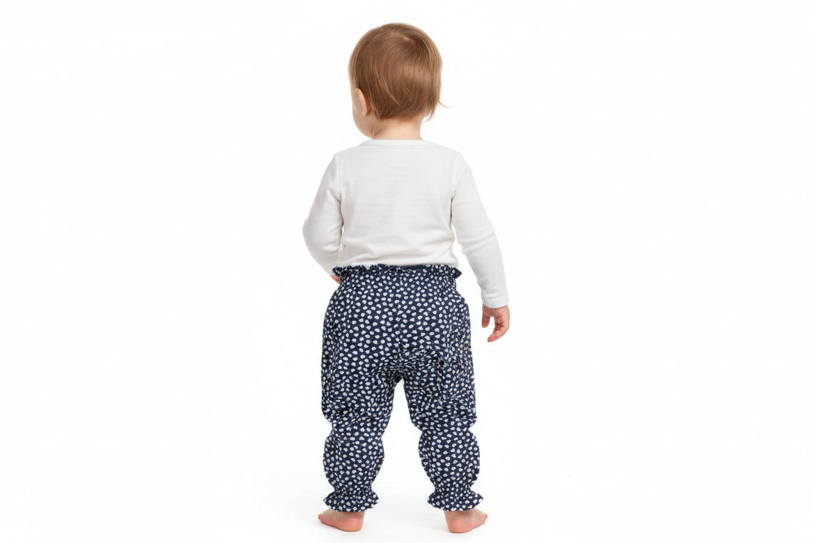 Chicco Pantaloni Bimba Blu con Cuori Bianchi e Volant