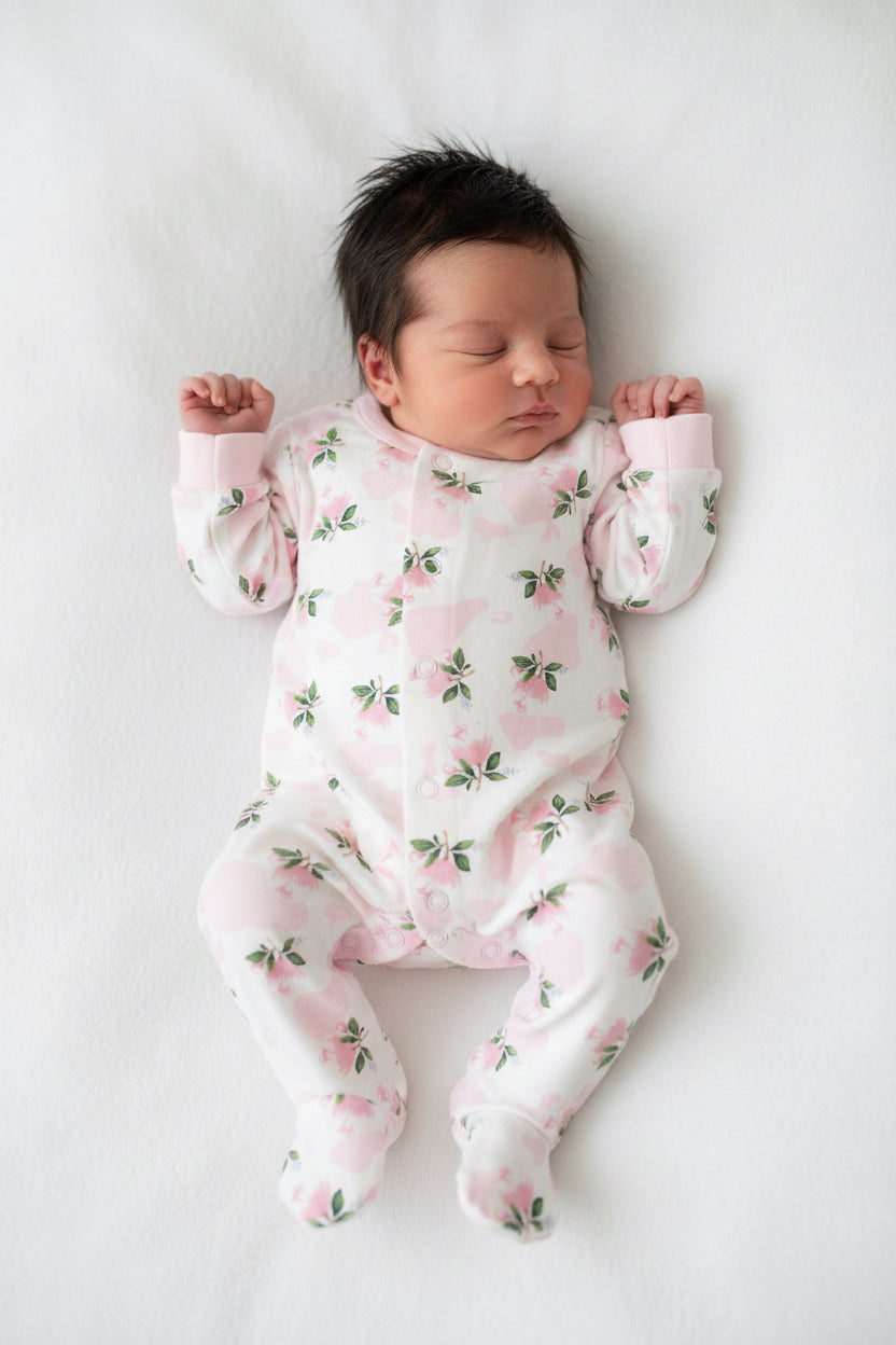 Tutina Neonato Cotone Biologico Fantasia Floreale Rosa