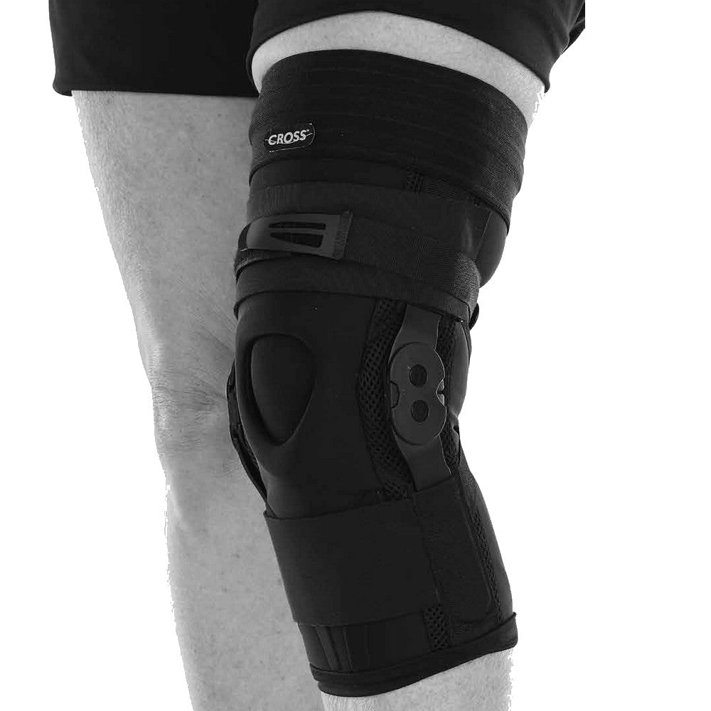 Ginocchiera tubolare con articolazioni policentriche regolabili e controllo dell’iperestensione