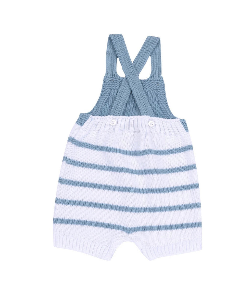 Chicco Salopette Neonato in Maglia a Righe Azzurre e Bianche con Bretelle