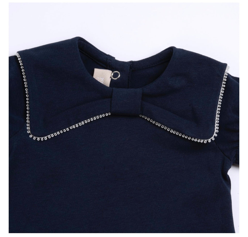 Chicco Maglietta Bimba Blu Navy con Collo Claudine e Maniche a Volant