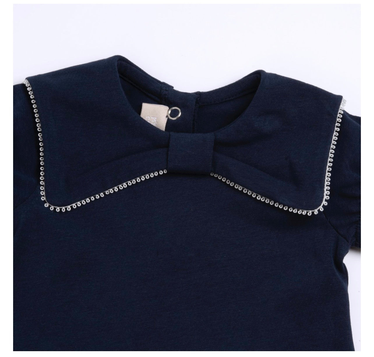 Chicco Maglietta Bimba Blu Navy con Collo Claudine e Maniche a Volant