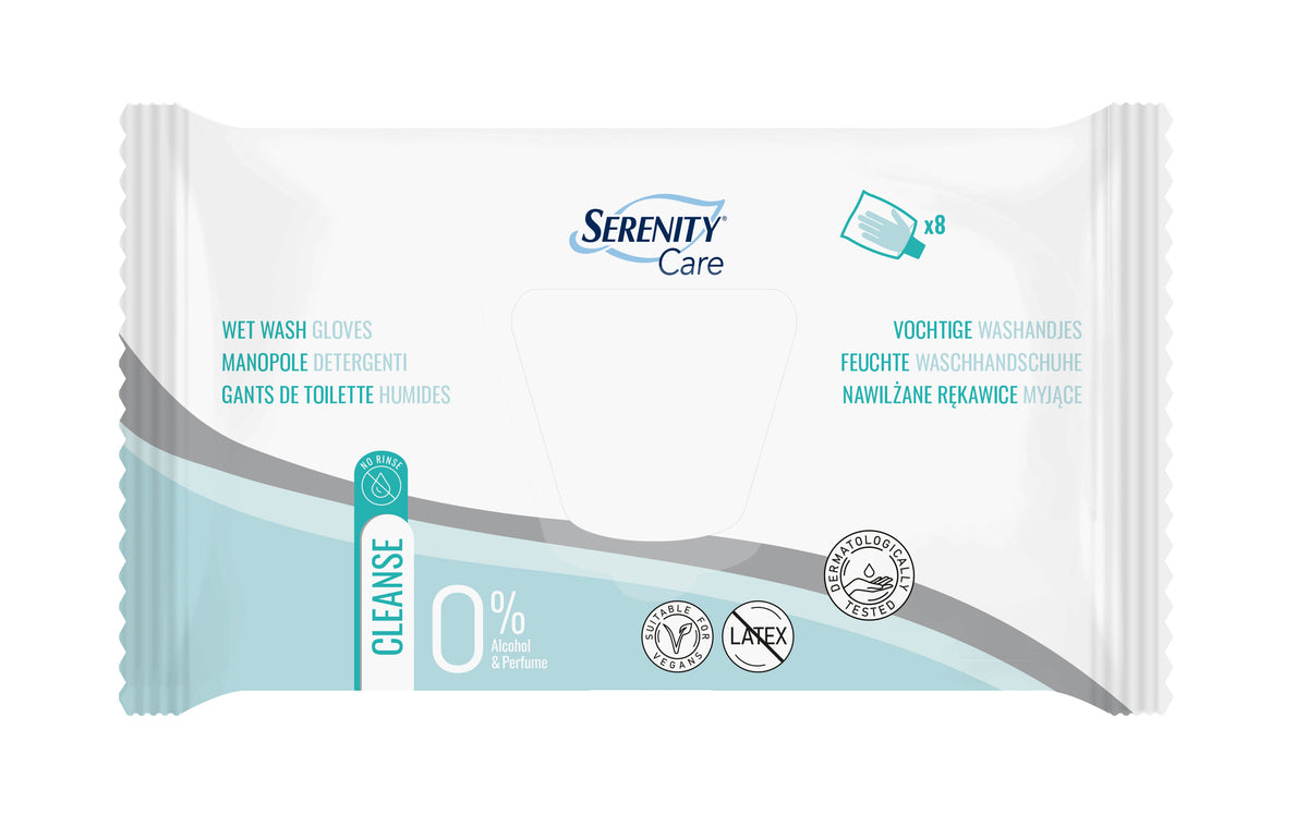 Serenity wet wash gloves guanti saponati senza risciaquo adulto iperdelicato