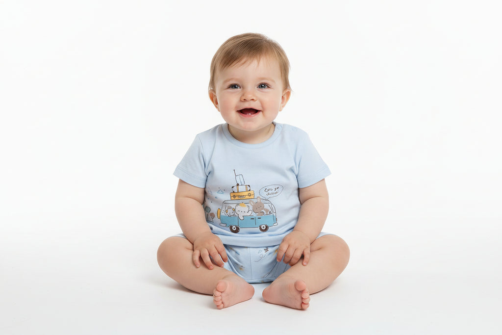 Chicco Completo Neonato 2 Pezzi T-Shirt Camper e Pantaloncini Azzurri