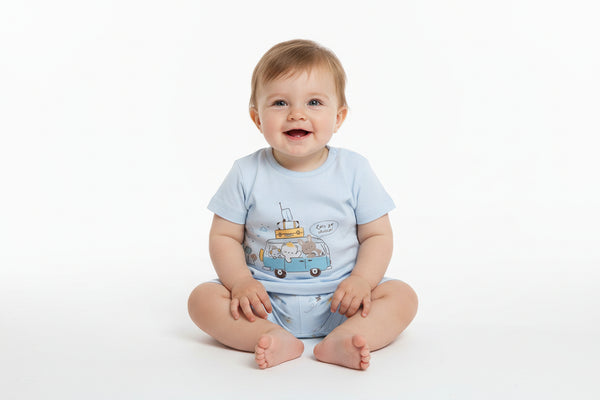 Chicco Completo Neonato 2 Pezzi T-Shirt Camper e Pantaloncini Azzurri