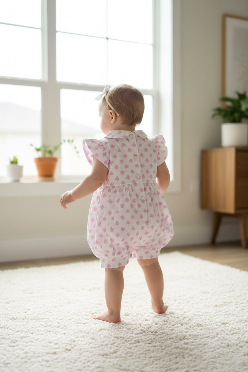 Pagliaccetto Elegante Neonata Fantasia Fiori Rosa con Colletto e Cintura