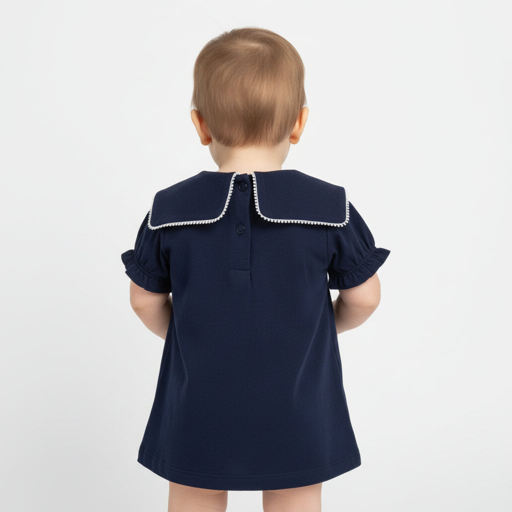 Chicco Maglietta Bimba Blu Navy con Collo Claudine e Maniche a Volant