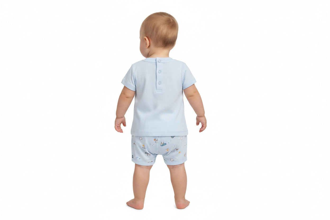 Chicco Completo Neonato 2 Pezzi T-Shirt Camper e Pantaloncini Azzurri