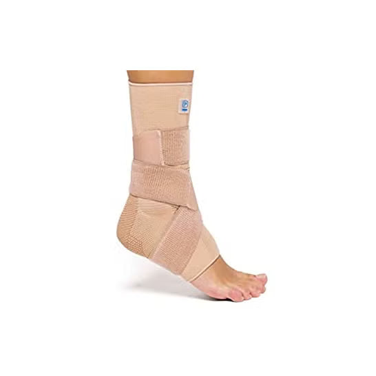 Cavigliera elastica con supporti malleolari in silicone e bendaggio funzionale