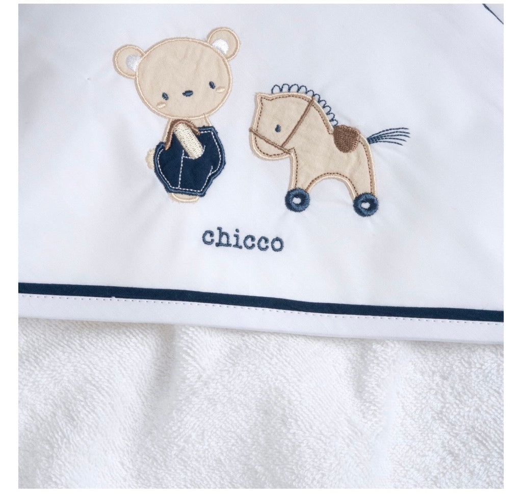 Chicco Quadrato Neonato con Cappuccio Ricamo Orsetto e Cavallino Blu