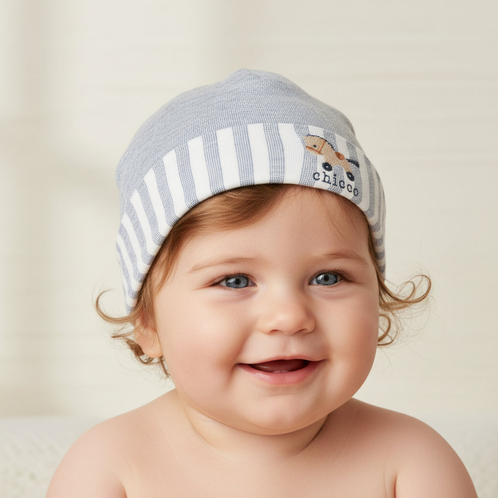 Chicco Cappellino Neonato a Righe Blu e Bianco