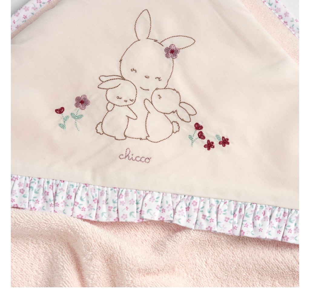 Chicco Quadrato Neonata con Cappuccio - Ricamo Coniglietti Rosa