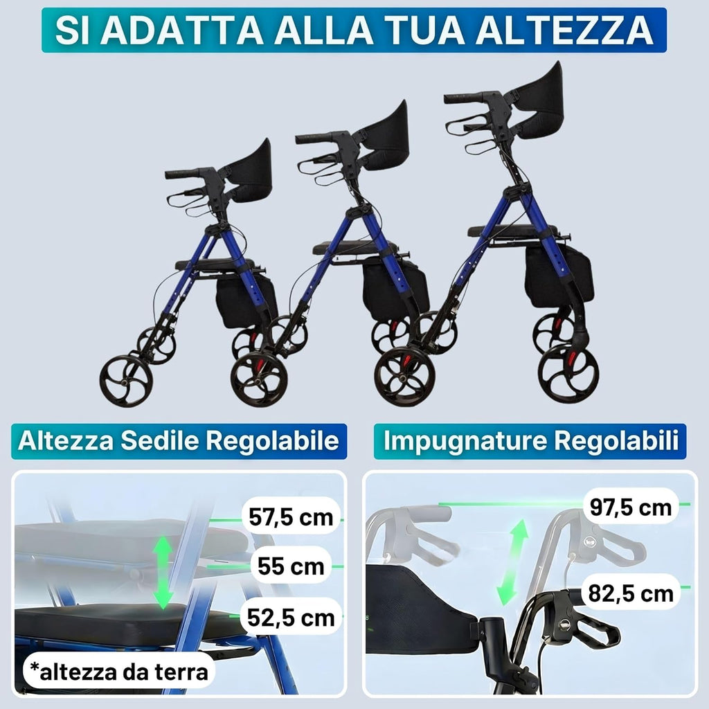 Termigea Rollator Pieghevole 4 Ruote con Sedile Imbottito