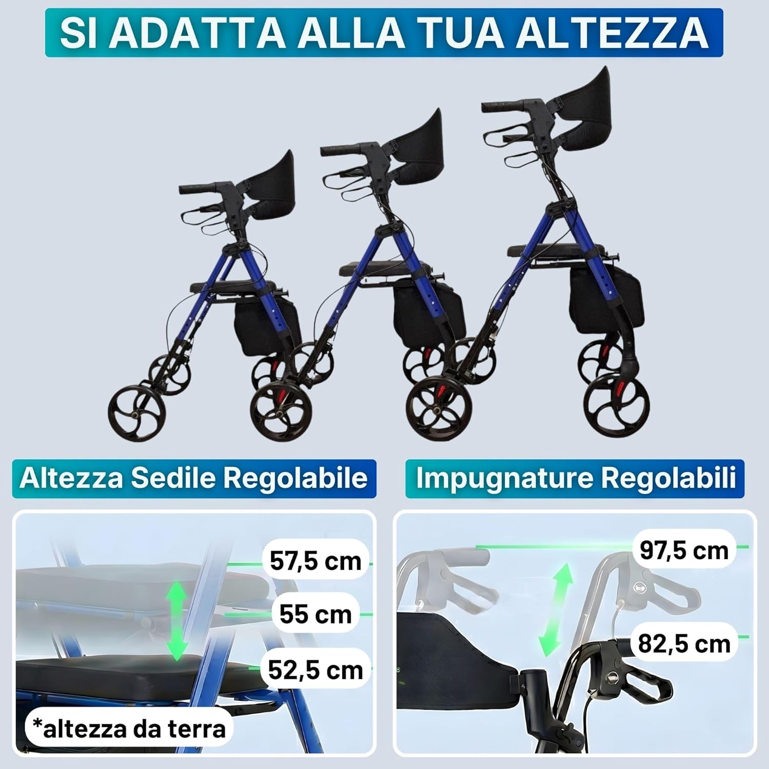 Termigea Rollator Pieghevole 4 Ruote con Sedile Imbottito