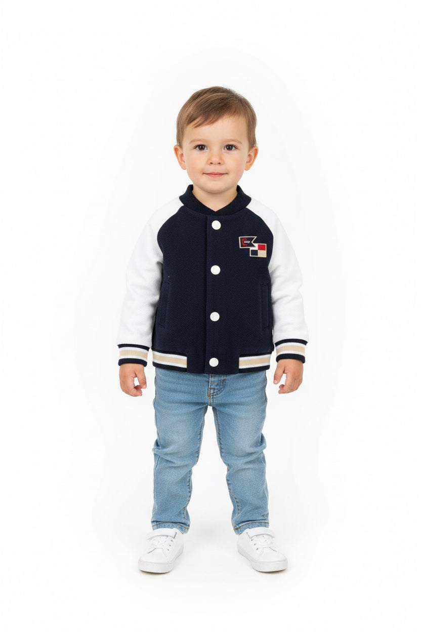 Giacca Bomber Neonato Blu Navy con Maniche Bianche