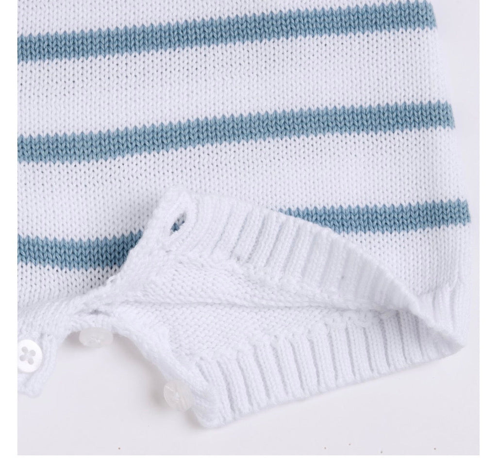 Chicco Salopette Neonato in Maglia a Righe Azzurre e Bianche con Bretelle