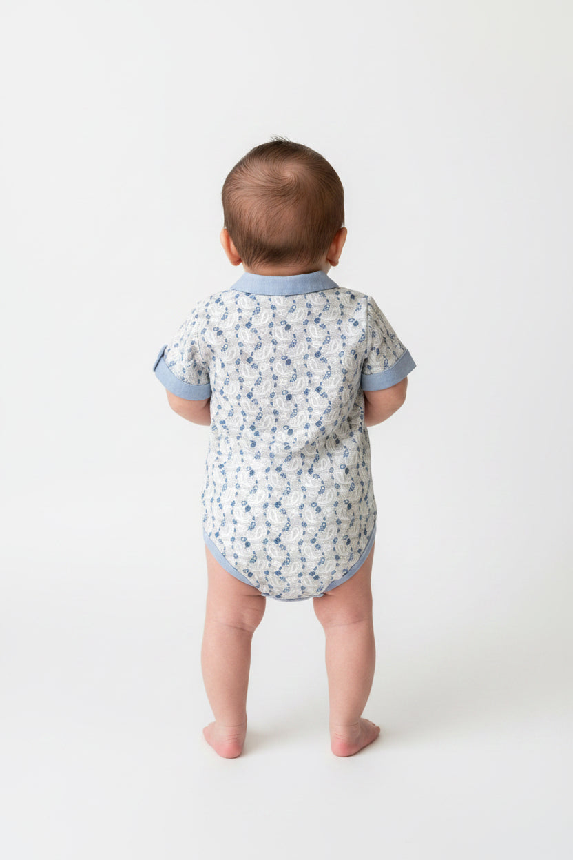 Body Luglio Neonato Manica Corta Fantasia Paisley Azzurro