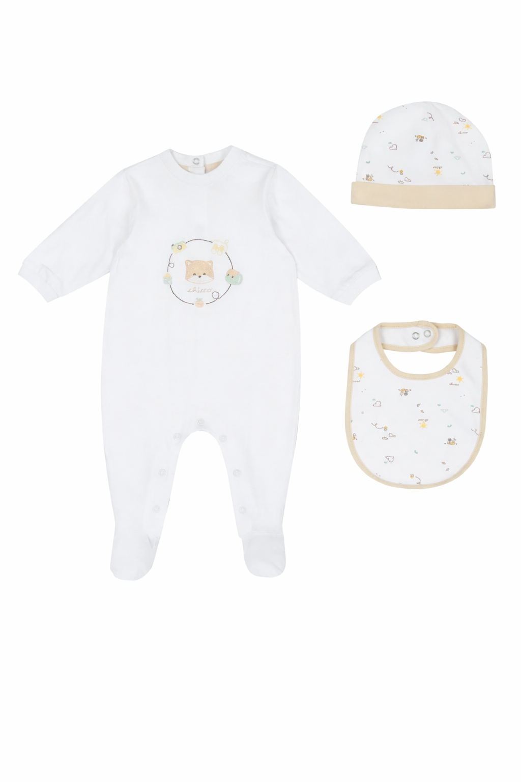 Chicco Tutina Neonato con Cappellino e Bavaglino Set 3 Pezzi in Cotone