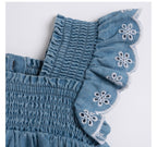 Chicco Vestina Bambina Jeans Azzurro con Ricami Floreali