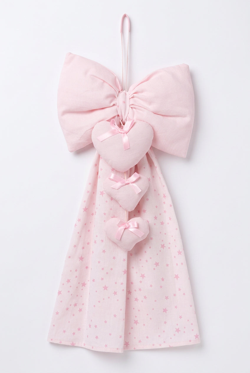 Coccarda Nascita Bambina Artigianale Rosa con Cuori