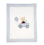 Copertina Chicco Neonato con Ricamo Orsetto - Bianca e Blu a Righe