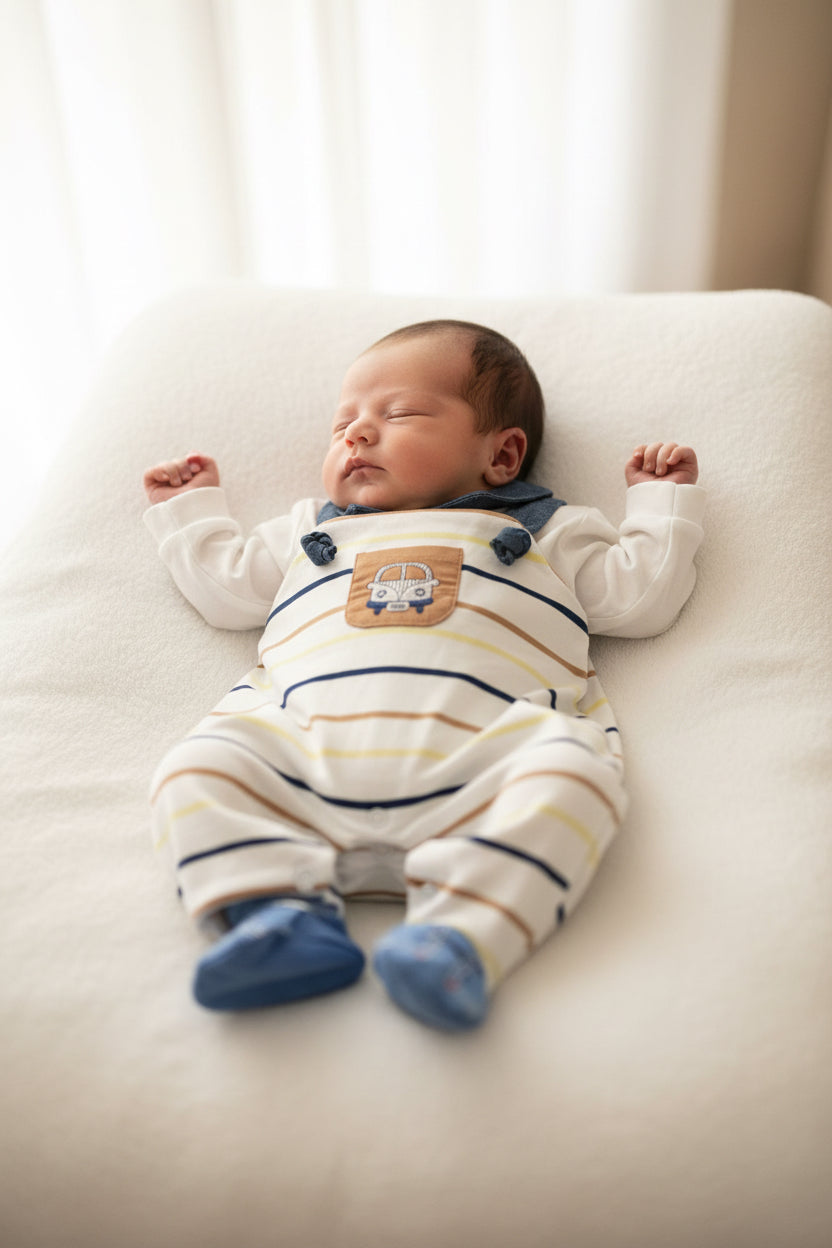 Completo Neonato 3 Pezzi Righe Multicolor con Orsetto