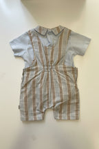 Completo Neonato Salopette a Righe con Maglietta Azzurra Outfit Estivo Elegante