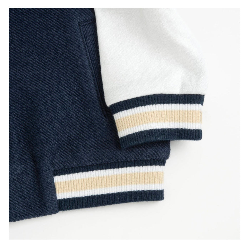 Giacca Bomber Neonato Blu Navy con Maniche Bianche