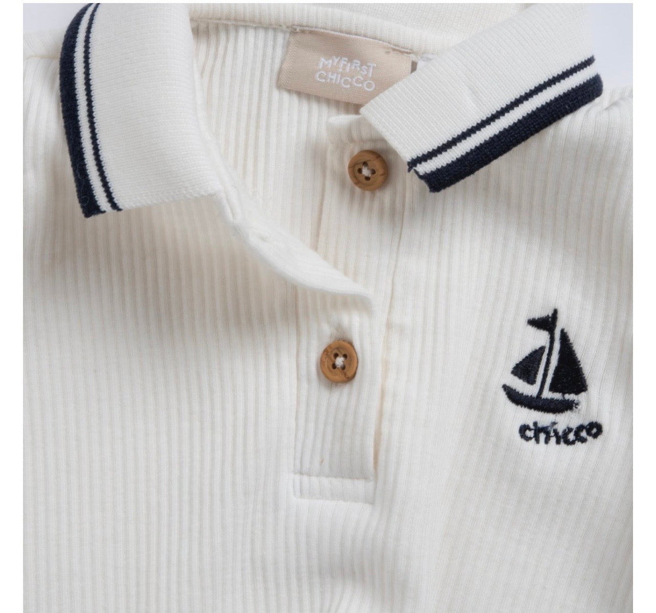 Chicco Completo Polo e Bermuda Bambino Bianco con Righe Blu