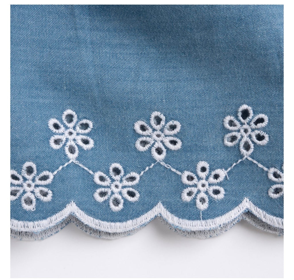 Chicco Vestina Bambina Jeans Azzurro con Ricami Floreali